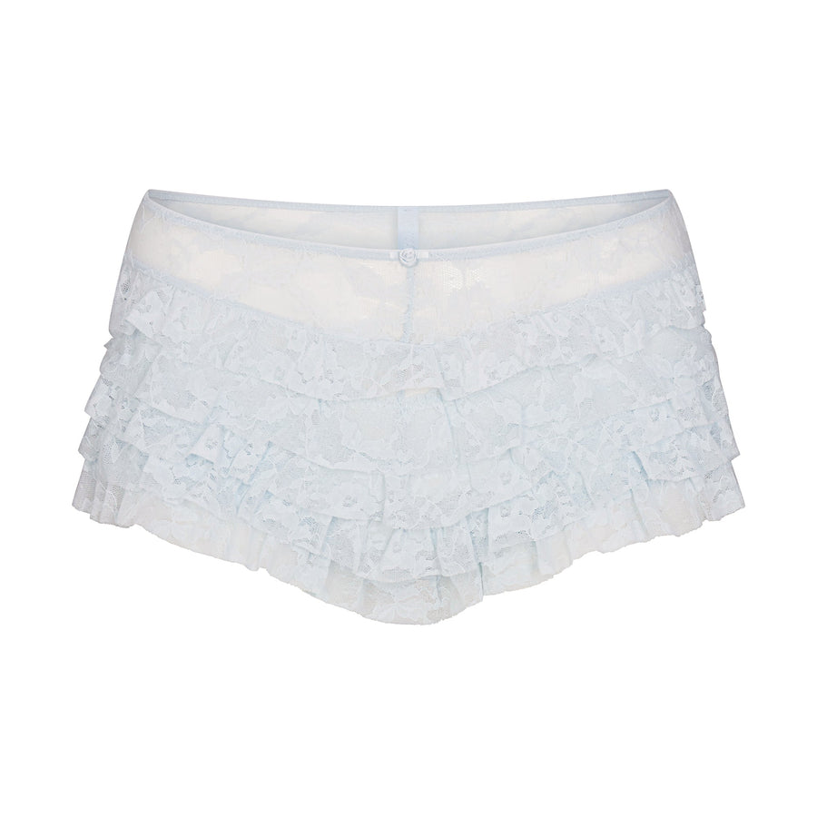 STRETCH LACE RUFFLE SHORT | POWDER BLUE
