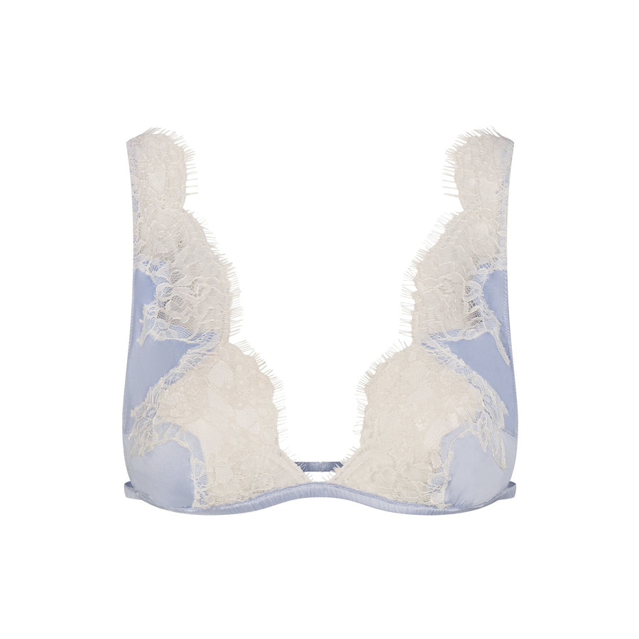 SILK LACE PLUNGE BRALETTE | PERIWINKLE CONTRAST