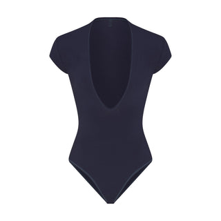 COTTON JERSEY DEEP PLUNGE BODYSUIT | NAVY