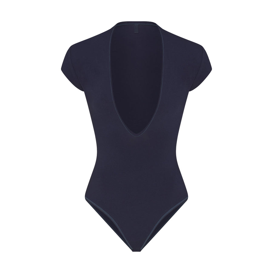 COTTON JERSEY DEEP PLUNGE BODYSUIT | NAVY