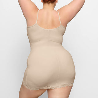 FITS EVERYBODY CORDED LACE SLIP DRESS | SAND