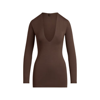 SMOOTH LAYERS DEEP PLUNGE MINI DRESS | ESPRESSO