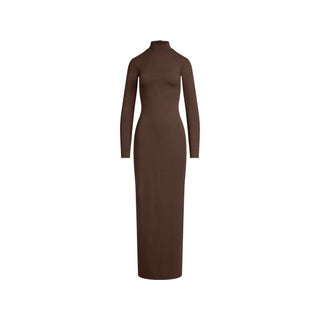 SMOOTH LAYERS TURTLENECK LONG DRESS | ESPRESSO