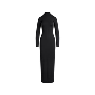 SMOOTH LAYERS TURTLENECK LONG DRESS | OBSIDIAN