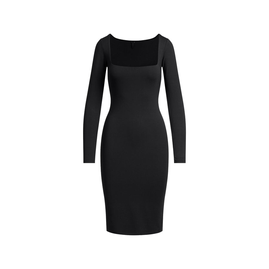 SMOOTH LAYERS SQUARE NECK MIDI DRESS | OBSIDIAN
