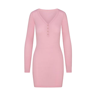 WOOL RIB HENLEY DRESS | HALITE