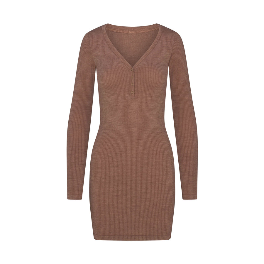 WOOL RIB HENLEY DRESS | SIENNA