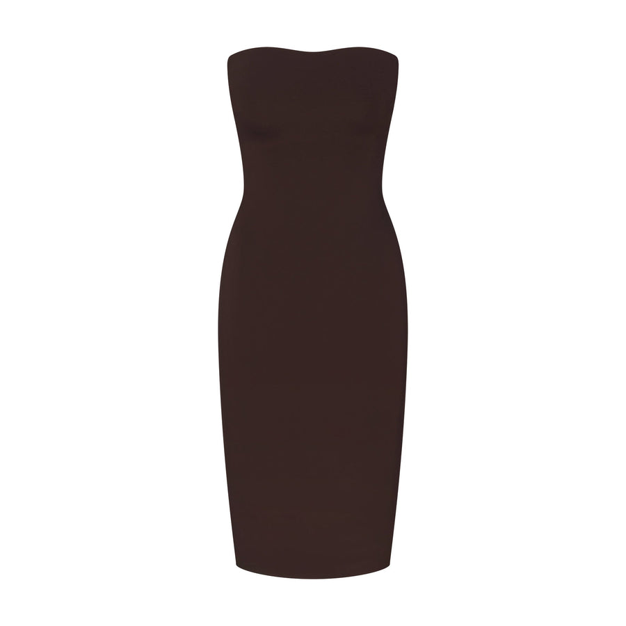 THE ESSENTIAL COLLECTION STRAPLESS MIDI DRESS | ESPRESSO
