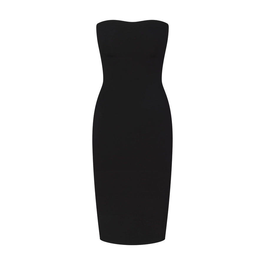 THE ESSENTIAL COLLECTION STRAPLESS MIDI DRESS | OBSIDIAN