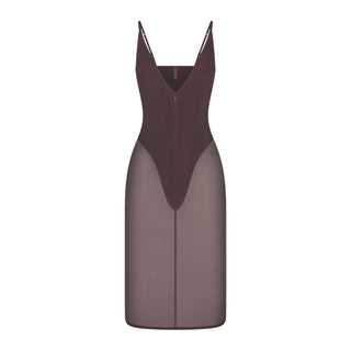 SKIMS BODY MESH PLUNGE MIDI DRESS | RAISIN