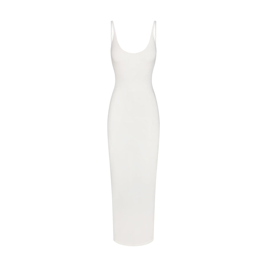 SMOOTH LAYERS SCOOP NECK LONG DRESS | EGRET