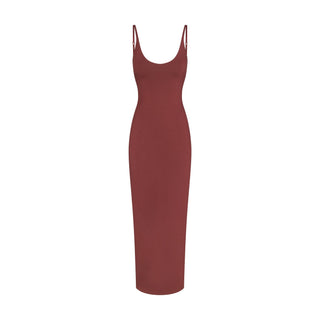 SMOOTH LAYERS SCOOP NECK LONG DRESS | HENNA