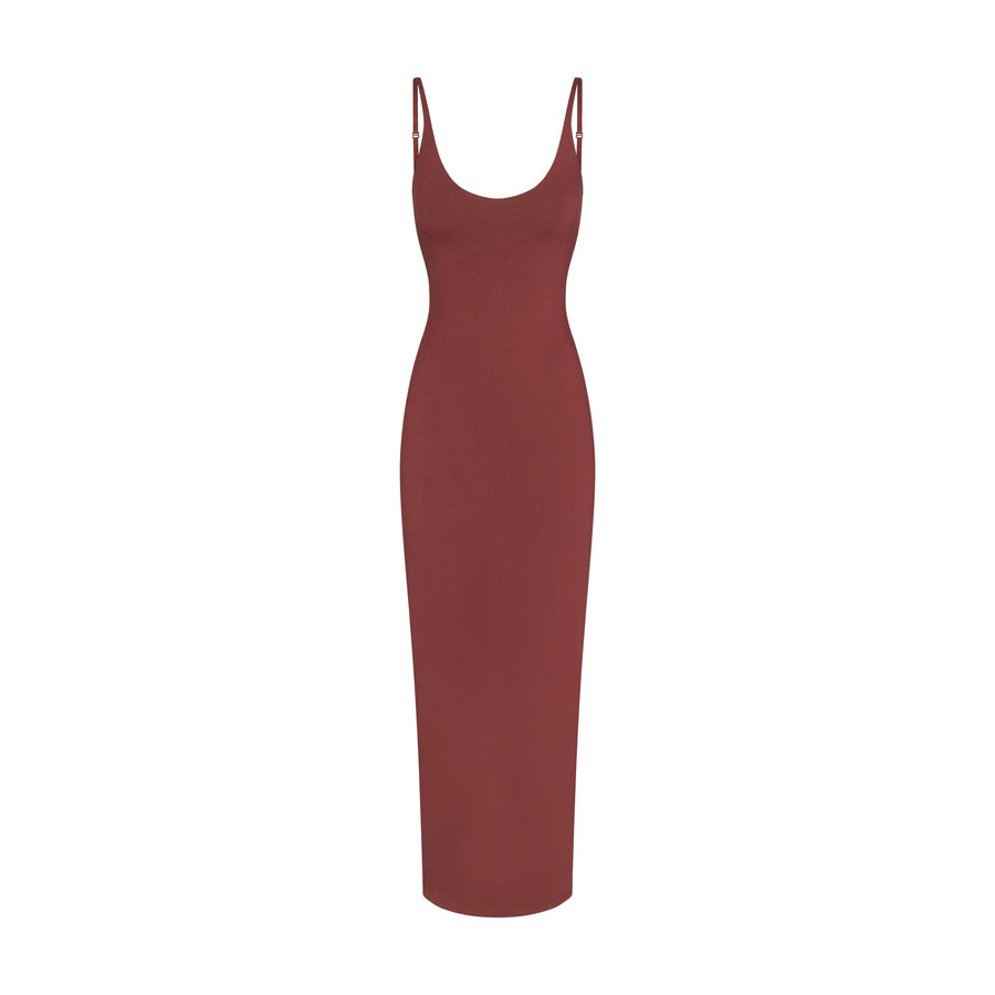 SMOOTH LAYERS SCOOP NECK LONG DRESS | HENNA