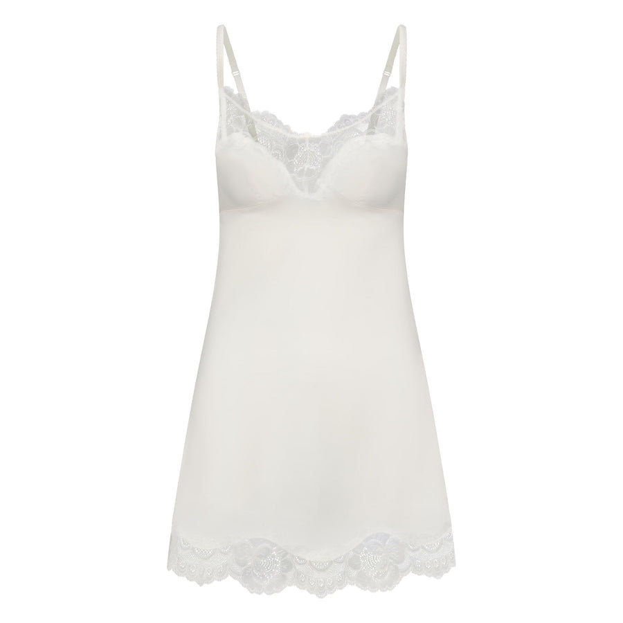 WOVEN SHINE LACE SLIP DRESS | IVORY