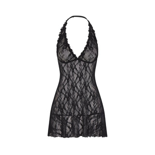STRETCH LACE HALTER MINI DRESS | SOOT