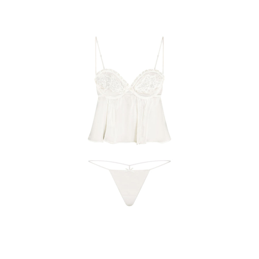SKIMS ROMANCE BABYDOLL TOP AND STRING THONG SET | IVORY