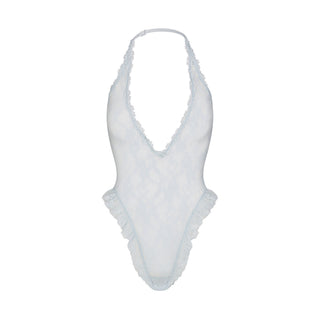 STRETCH LACE DEEP PLUNGE TEDDY | POWDER BLUE