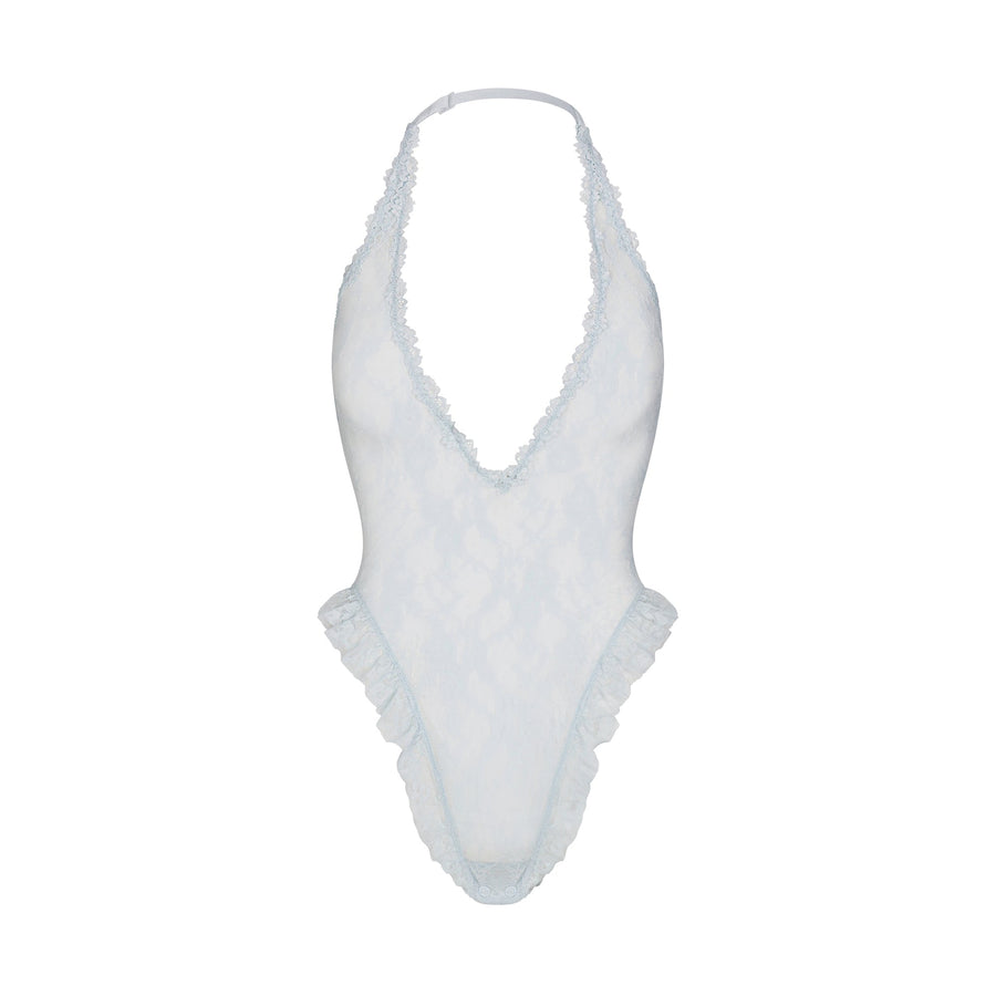 STRETCH LACE DEEP PLUNGE TEDDY | POWDER BLUE