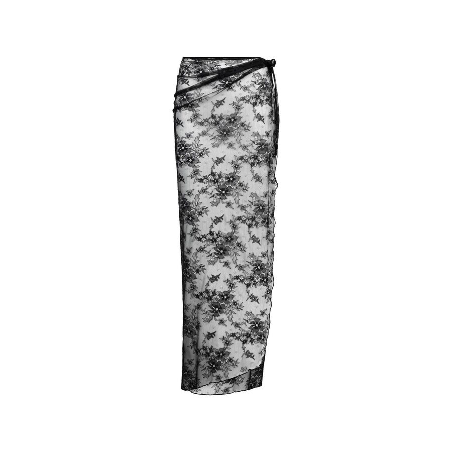 ULTRA FINE LACE LONG TIE SKIRT | ONYX