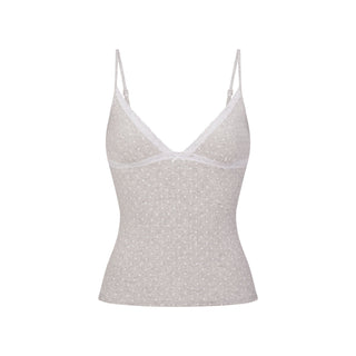 LIGHTWEIGHT COTTON POINTELLE LACE CAMI AND BOY SHORT SET | LIGHT HEATHER GREY PIN DOT