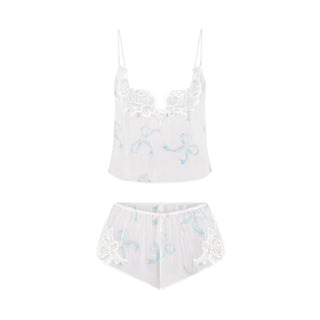 SKIMS ROMANCE CAMI AND SHORT SET | IVORY PEARL BOWS PRINT