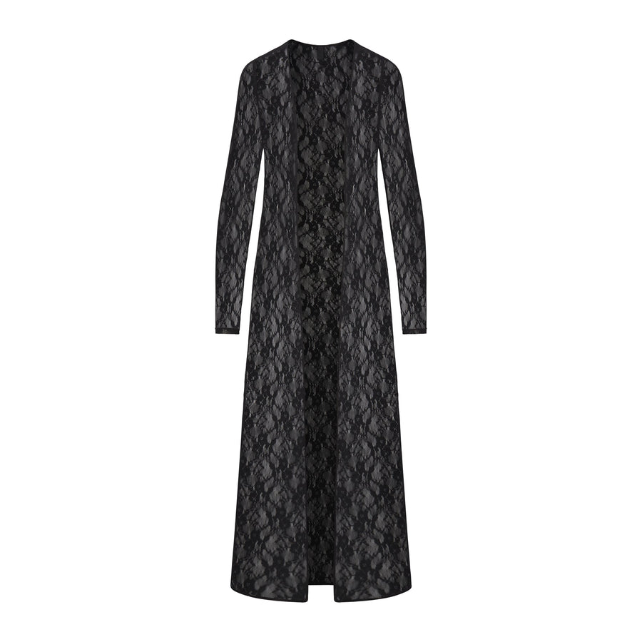 STRETCH LACE LONG ROBE | SOOT