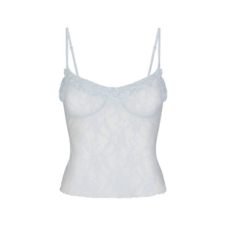 STRETCH LACE RUFFLE CAMI | POWDER BLUE