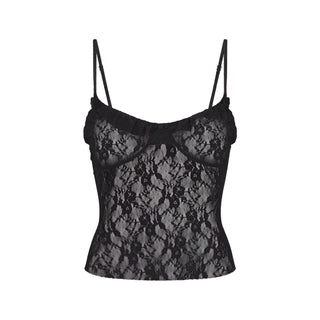 STRETCH LACE RUFFLE CAMI | SOOT