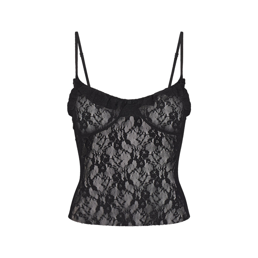 STRETCH LACE RUFFLE CAMI | SOOT