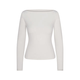 COTTON JERSEY LONG SLEEVE BOATNECK TOP | MARBLE