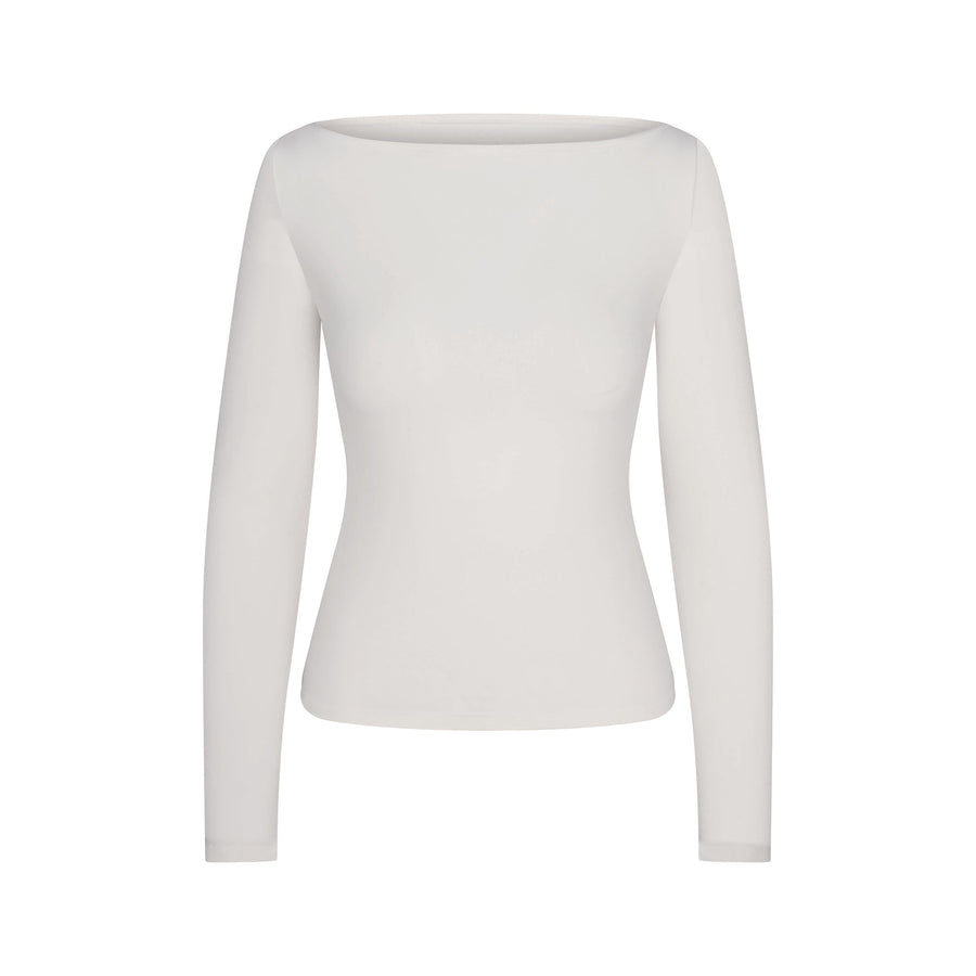 COTTON JERSEY LONG SLEEVE BOATNECK TOP | MARBLE