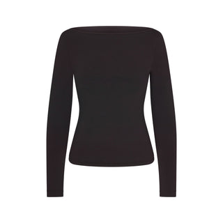 COTTON JERSEY LONG SLEEVE BOATNECK TOP | SOOT
