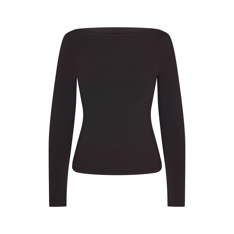COTTON JERSEY LONG SLEEVE BOATNECK TOP | SOOT