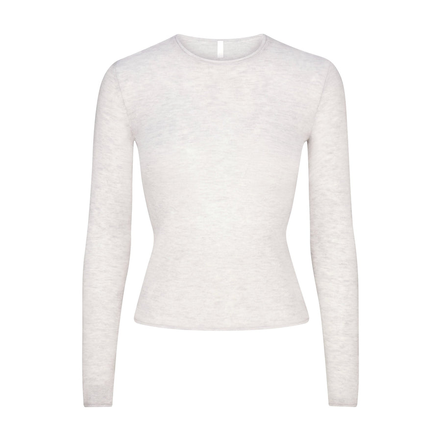 FEATHERWEIGHT CASHMERE LONG SLEEVE TOP | LIGHT HEATHER GREY