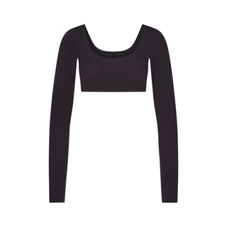 WOOL RIB LONG SLEEVE SUPER CROPPED TOP | OBSIDIAN