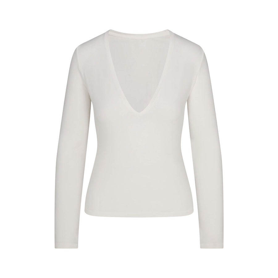 COTTON JERSEY LONG SLEEVE PLUNGE TOP | MARBLE