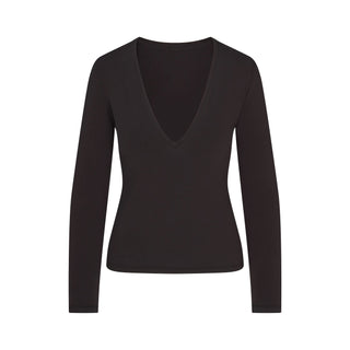 COTTON JERSEY LONG SLEEVE PLUNGE TOP | SOOT