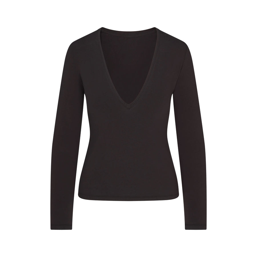 COTTON JERSEY LONG SLEEVE PLUNGE TOP | SOOT
