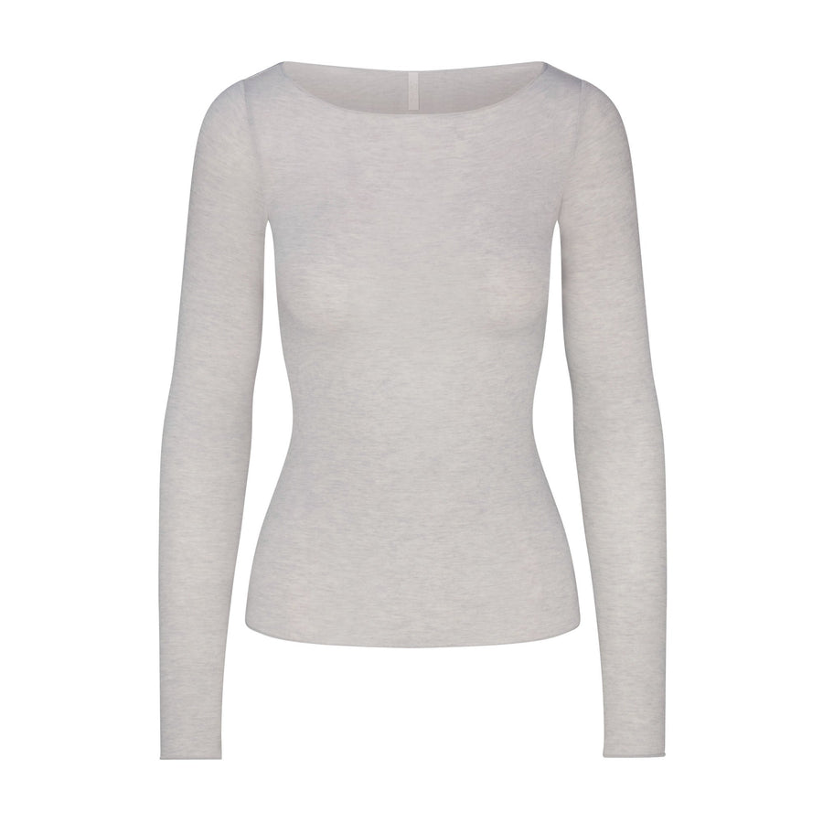 SHEER MODAL LONG SLEEVE BOATNECK TOP | HEATHER GREY