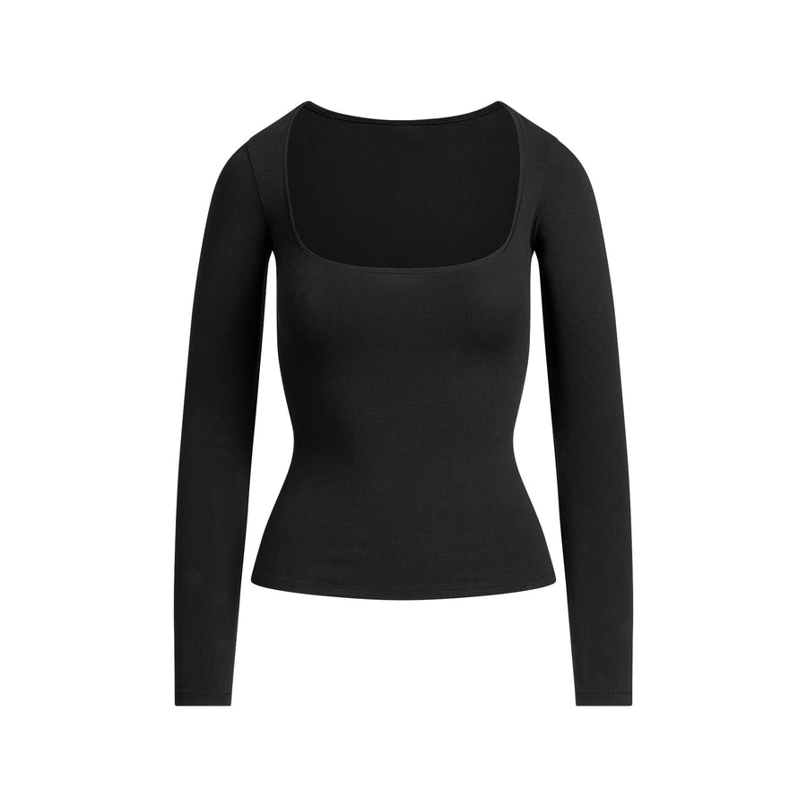 COTTON JERSEY SCOOP NECK LONG SLEEVE TOP | SOOT