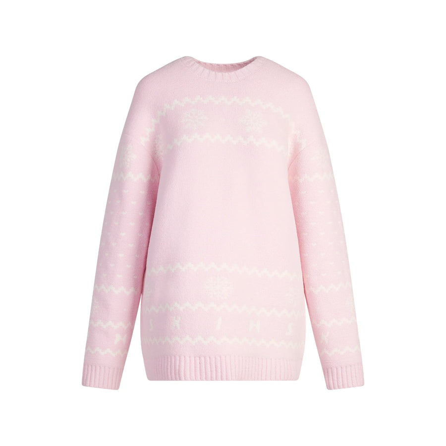 COZY LIGHT CREWNECK PULLOVER | BABY PINK HEART FAIR ISLE