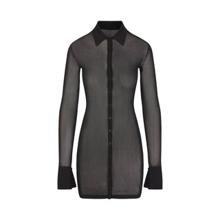 SLINKY KNIT BUTTON DOWN MINI DRESS | OBSIDIAN