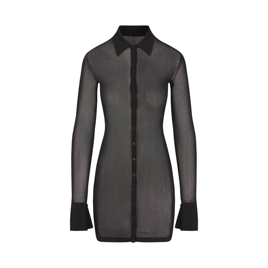 SLINKY KNIT BUTTON DOWN MINI DRESS | OBSIDIAN