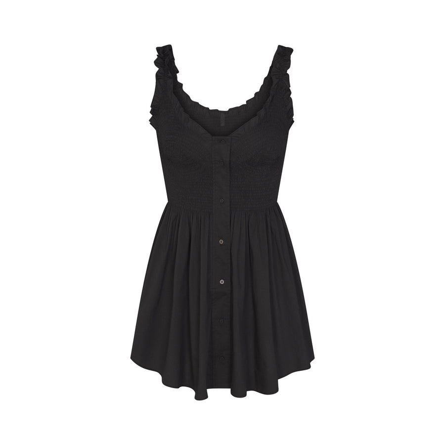 POPLIN APPAREL MINI SMOCKED DRESS | ONYX