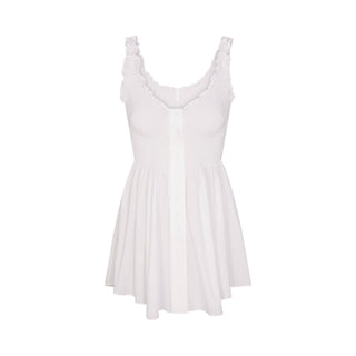 POPLIN APPAREL MINI SMOCKED DRESS | SNOW