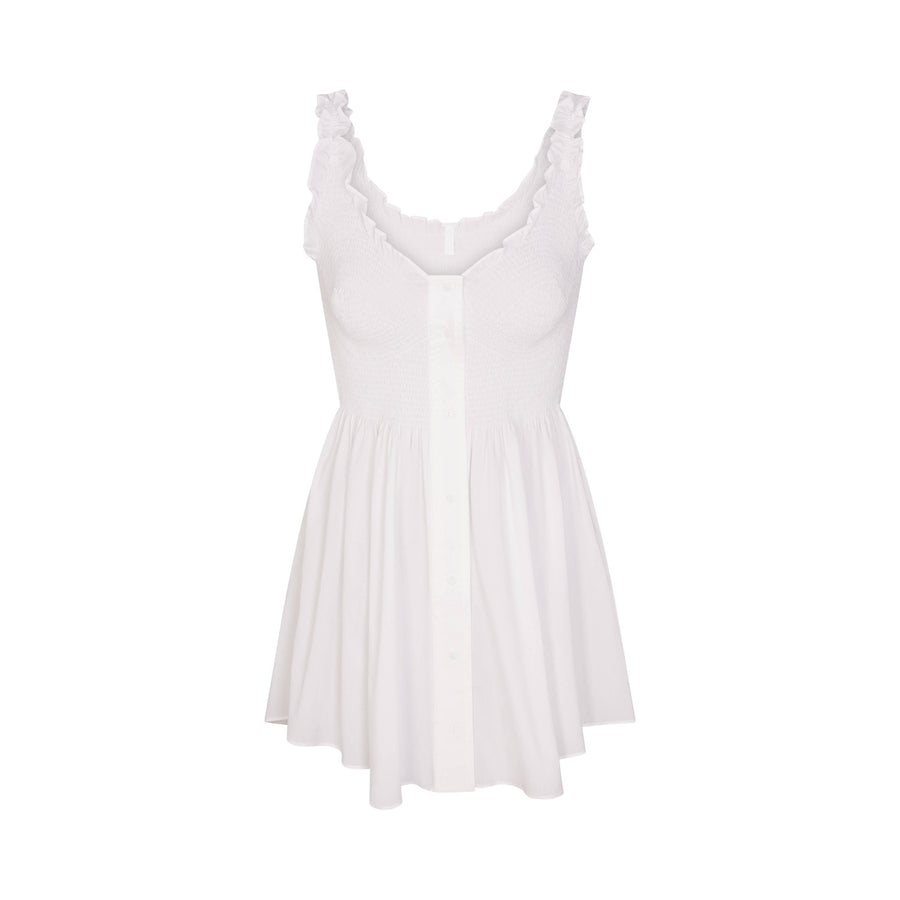 POPLIN APPAREL MINI SMOCKED DRESS | SNOW