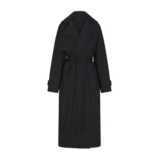 WOVEN COTTON OVERSIZED TRENCH COAT | ONYX