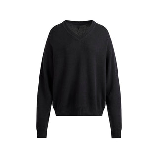 WOOL CASHMERE OVERSIZED V NECK SWEATER | ONYX