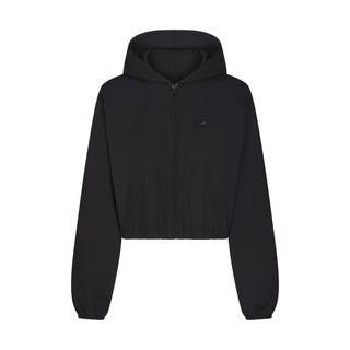 WOVEN COTTON CROPPED ZIP UP JACKET | ONYX