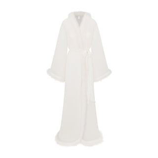 BRIDAL SLEEP FEATHER TRIM LONG ROBE | IVORY